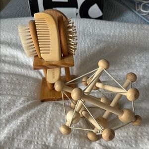 Wooden Hair Brush and Comb Set with Montessori wooden toy